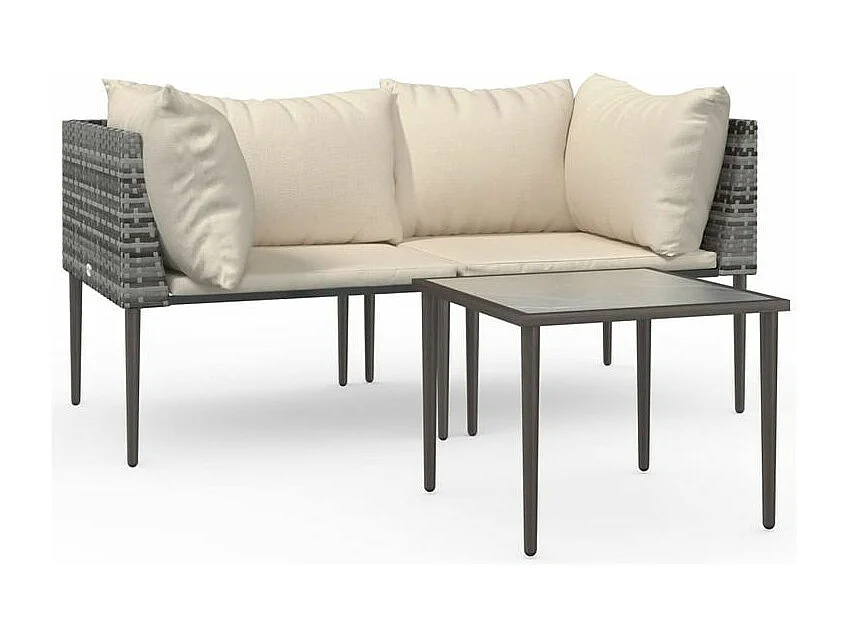 Salon de jardin 3 pcs avec coussins Gris Résine tressée