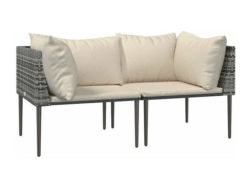 Salon de jardin 3 pcs avec coussins Gris Résine tressée