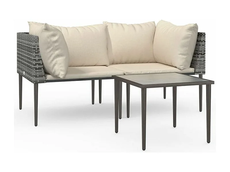 Salon de jardin 3 pcs avec coussins Gris Résine tressée