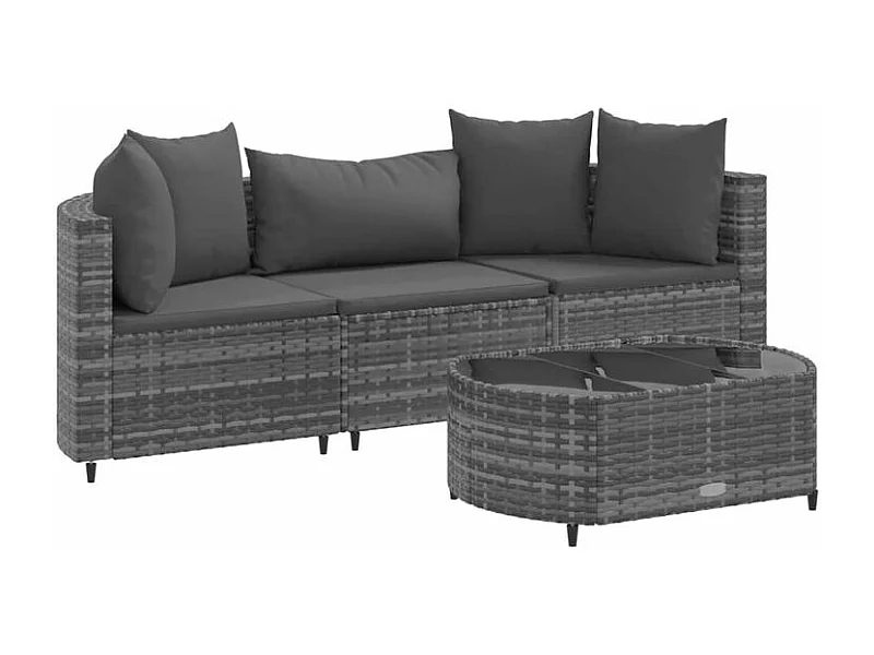 Salon de jardin 4 pcs avec coussins gris résine tressée