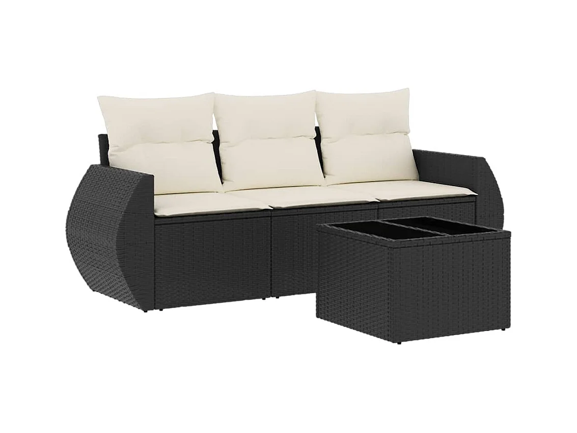 Salon de jardin 4 pcs avec coussins noir résine tressée