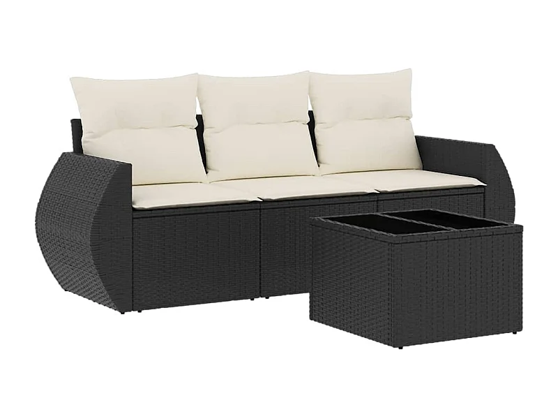 Salon de jardin 4 pcs avec coussins noir résine tressée