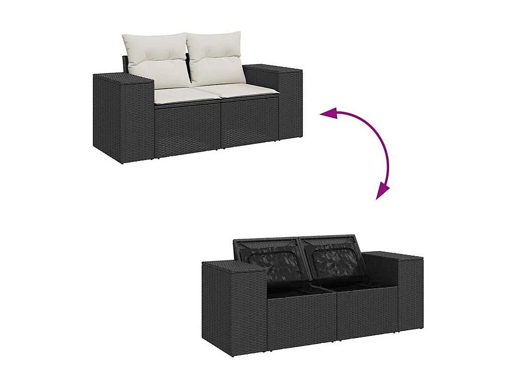 Salon de jardin 10 pcs avec coussins noir résine tressée