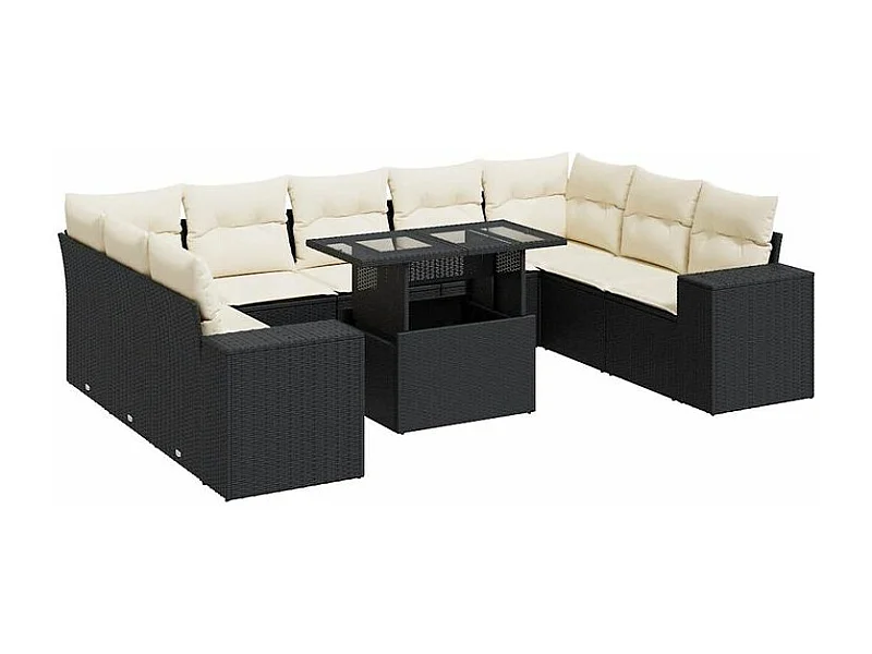 Salon de jardin 10 pcs avec coussins noir résine tressée