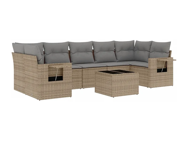 Salon de jardin avec coussins 8 pcs beige résine tressée