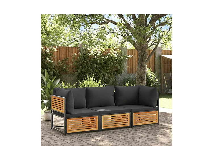 Salon de jardin avec coussins 3 pcs bois massif d'acacia