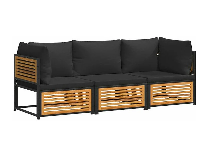 Salon de jardin avec coussins 3 pcs bois massif d'acacia