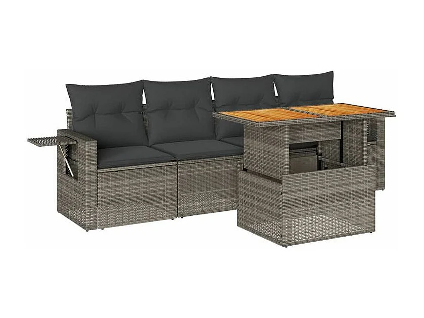 Salon de jardin 5 pcs avec coussins gris résine tressée