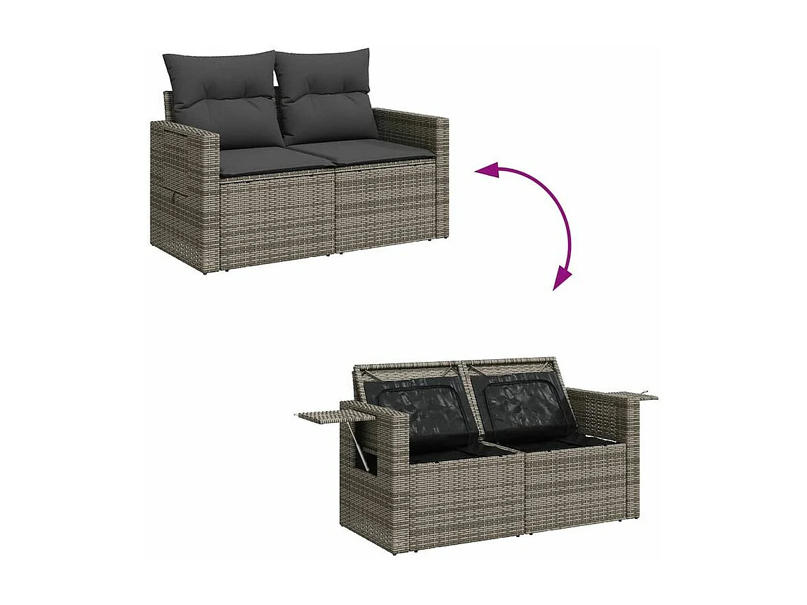 Salon de jardin 5 pcs avec coussins gris résine tressée