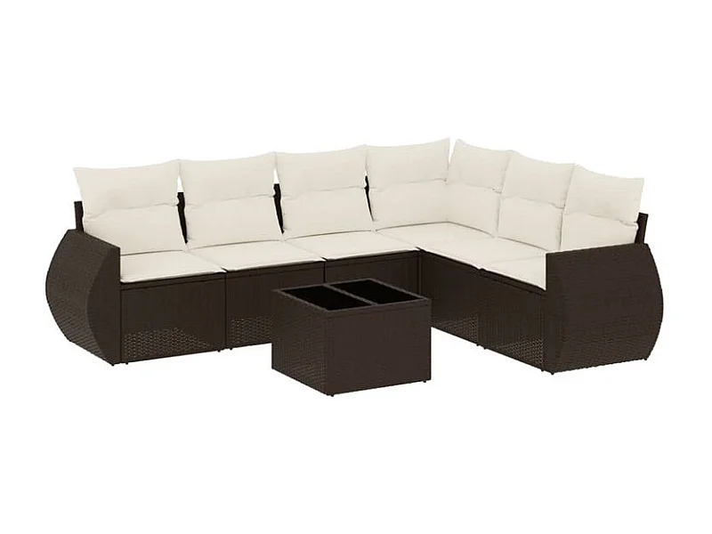 Salon de jardin avec coussins 7 pcs marron résine tressée