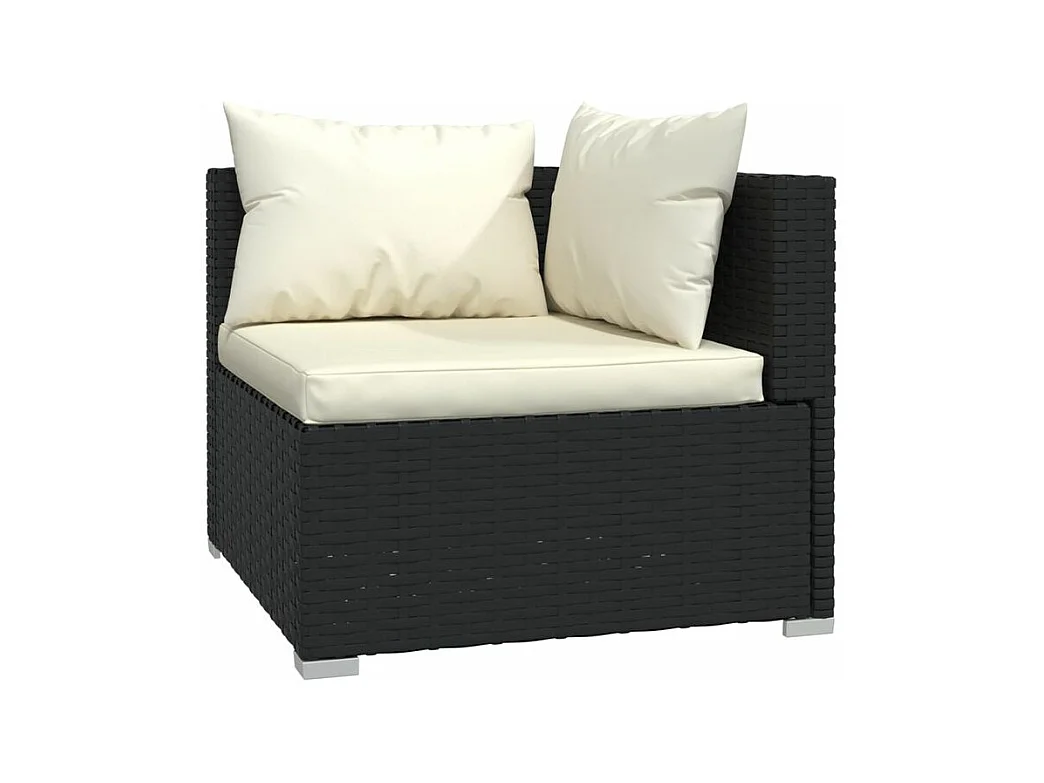 Salon de jardin 4 pcs avec coussins Résine tressée Noir