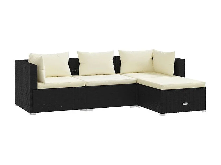 Salon de jardin 4 pcs avec coussins Résine tressée Noir