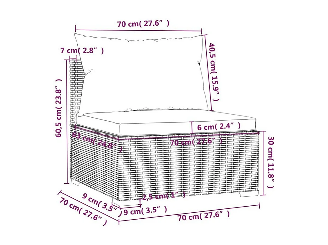 Salon de jardin 4 pcs avec coussins Résine tressée Noir