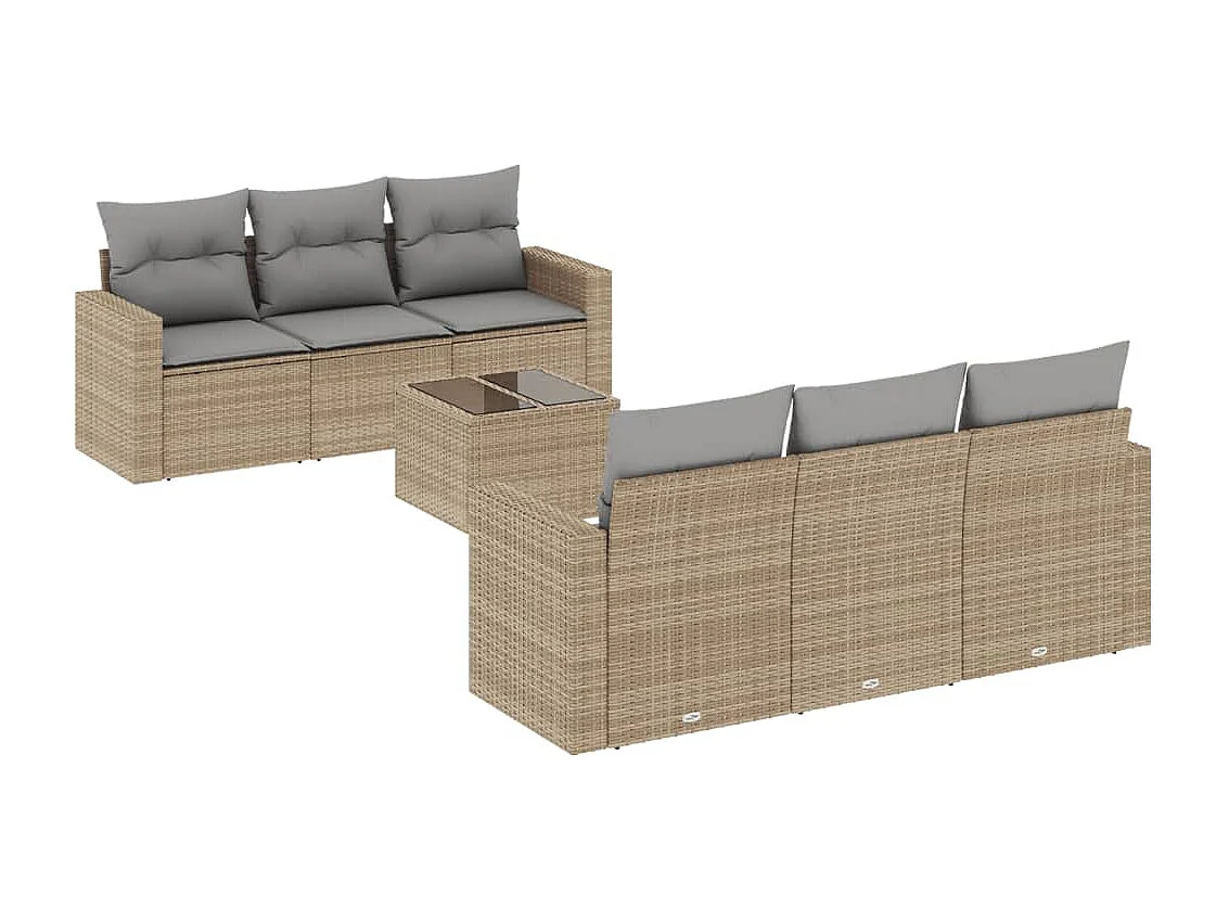 Salon de jardin avec coussins 7 pcs beige résine tressée
