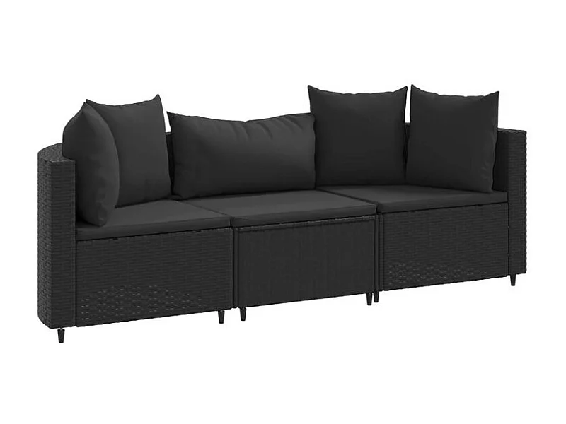 Salon de jardin 3 pcs avec coussins noir résine tressée