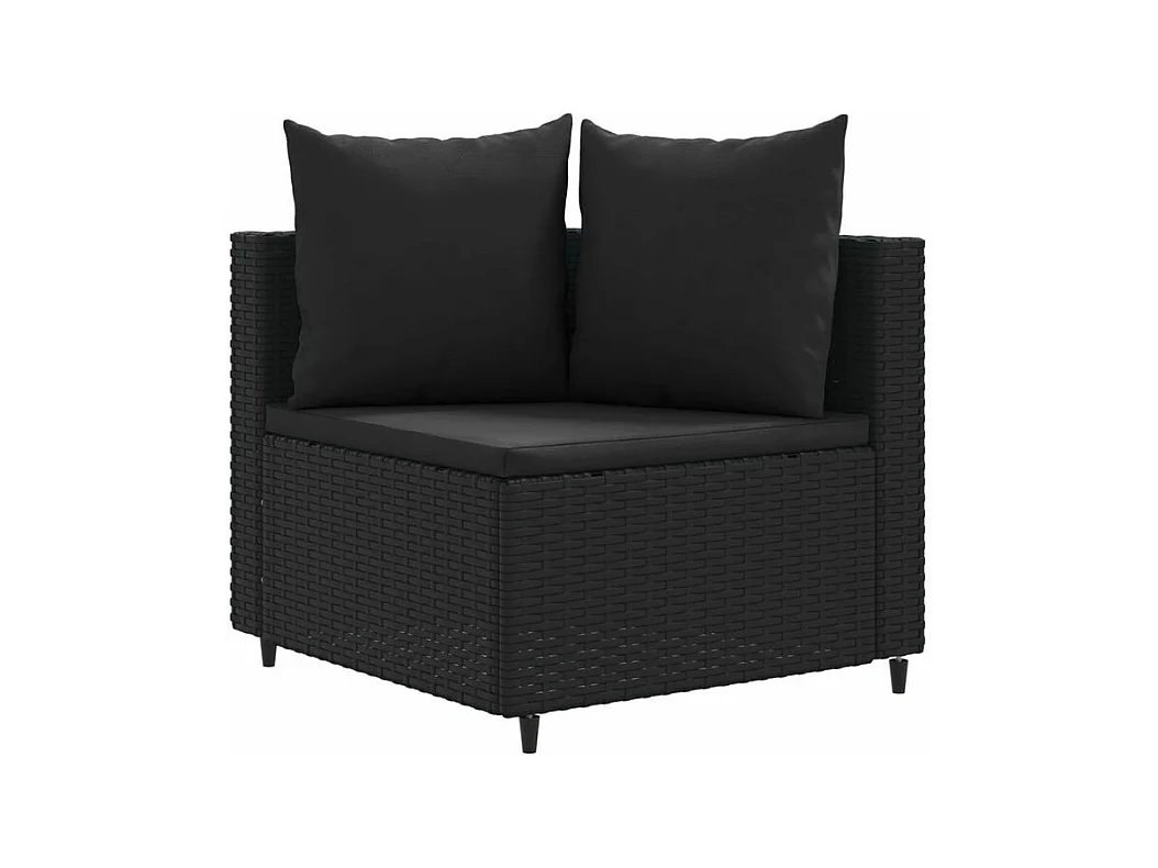 Salon de jardin 3 pcs avec coussins noir résine tressée