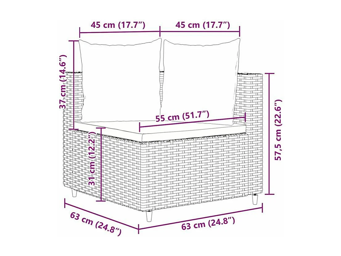 Salon de jardin 3 pcs avec coussins noir résine tressée