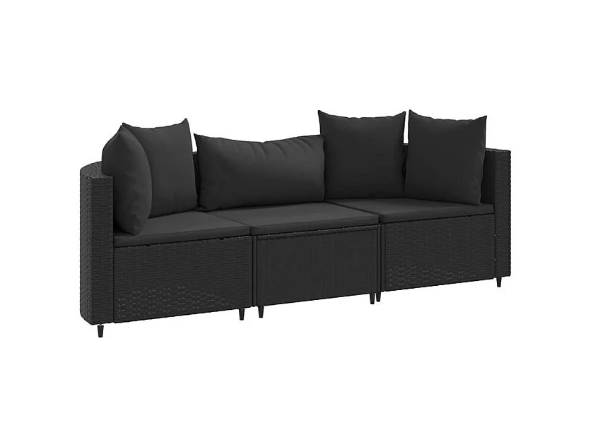 Salon de jardin 3 pcs avec coussins noir résine tressée