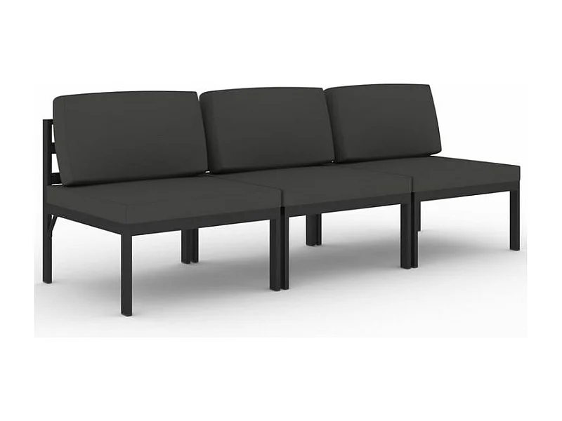 Canapé de jardin 3 places avec coussins Aluminium Anthracite