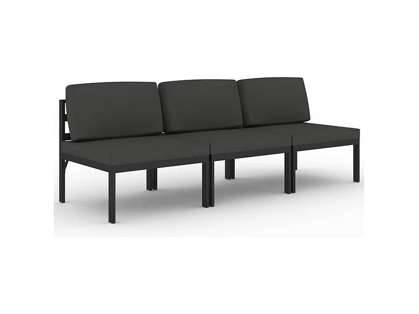 Canapé de jardin 3 places avec coussins Aluminium Anthracite