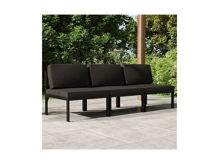 Canapé de jardin 3 places avec coussins Aluminium Anthracite