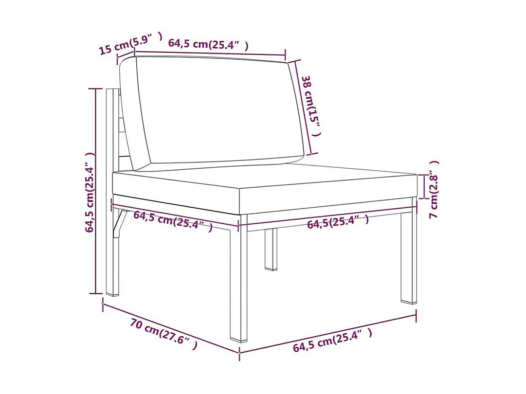Canapé de jardin 3 places avec coussins Aluminium Anthracite