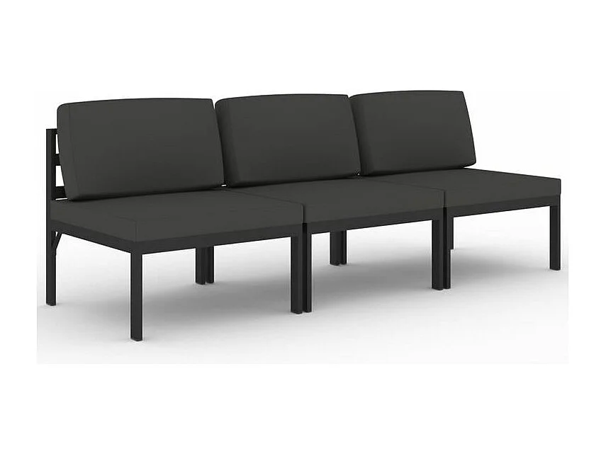 Canapé de jardin 3 places avec coussins Aluminium Anthracite