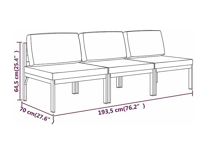 Canapé de jardin 3 places avec coussins Aluminium Anthracite