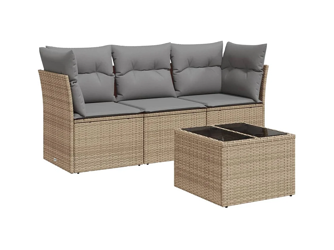 Salon de jardin avec coussins 4 pcs beige résine tressée
