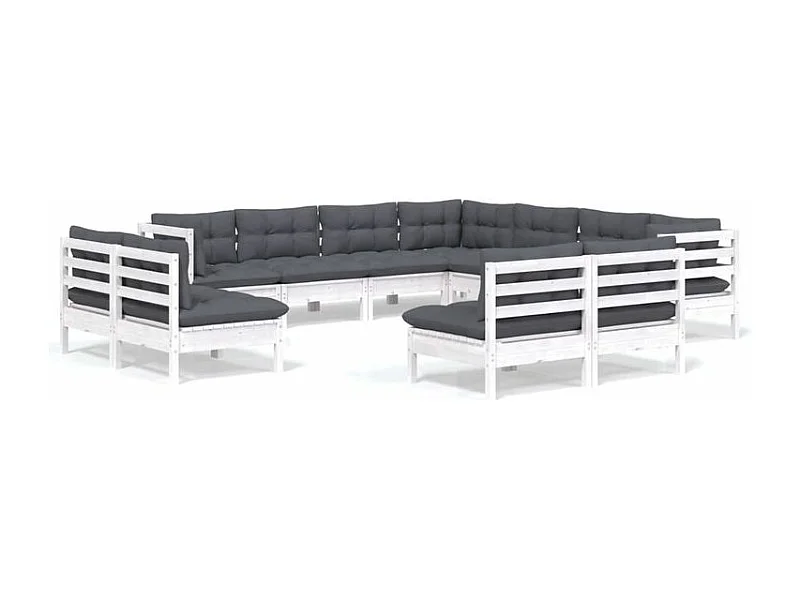 Salon de jardin 11 pcs avec coussins blanc bois de pin solide