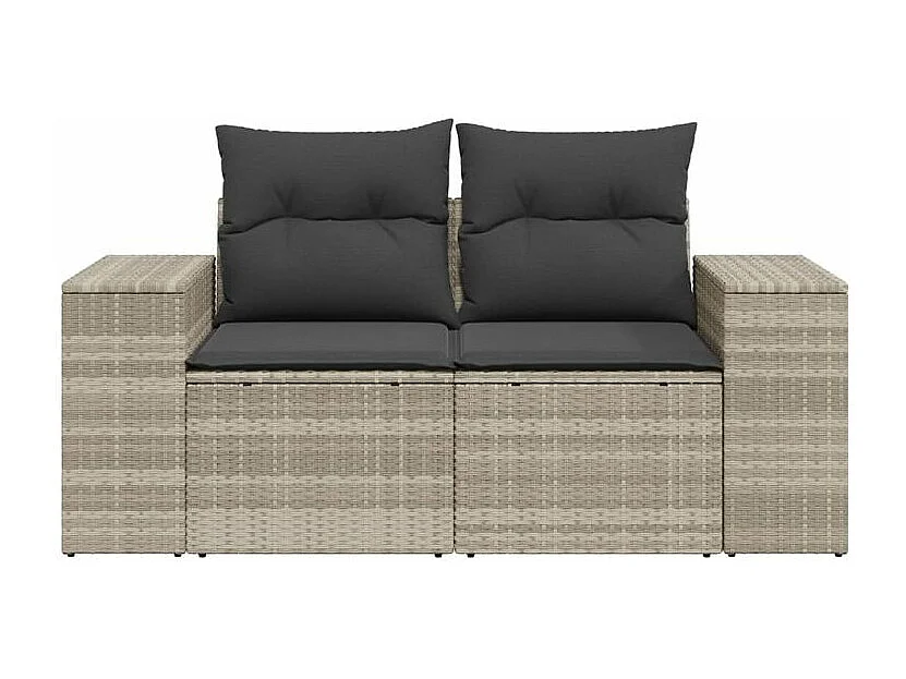 Canapé de jardin 2 places et coussins gris clair résine tressée