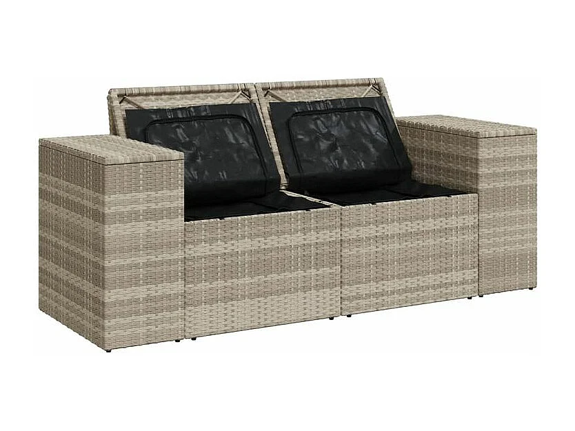 Canapé de jardin 2 places et coussins gris clair résine tressée