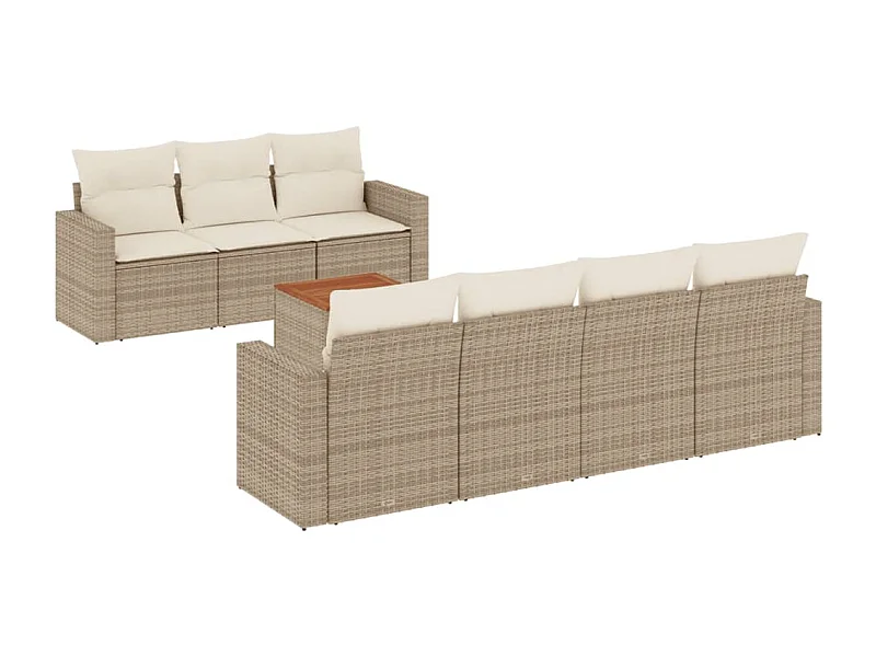 Salon de jardin avec coussins 8 pcs beige résine tressée