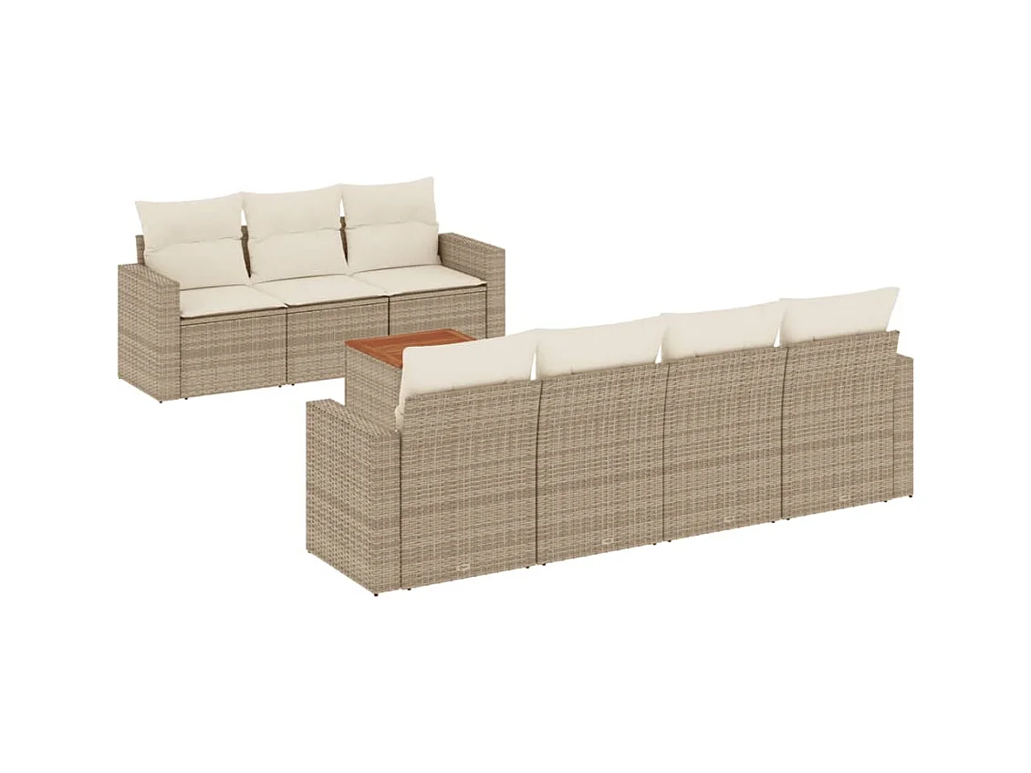 Salon de jardin avec coussins 8 pcs beige résine tressée