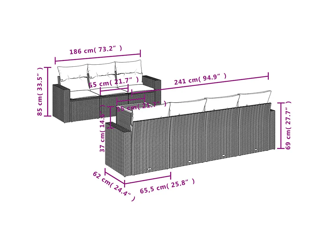 Salon de jardin avec coussins 8 pcs beige résine tressée