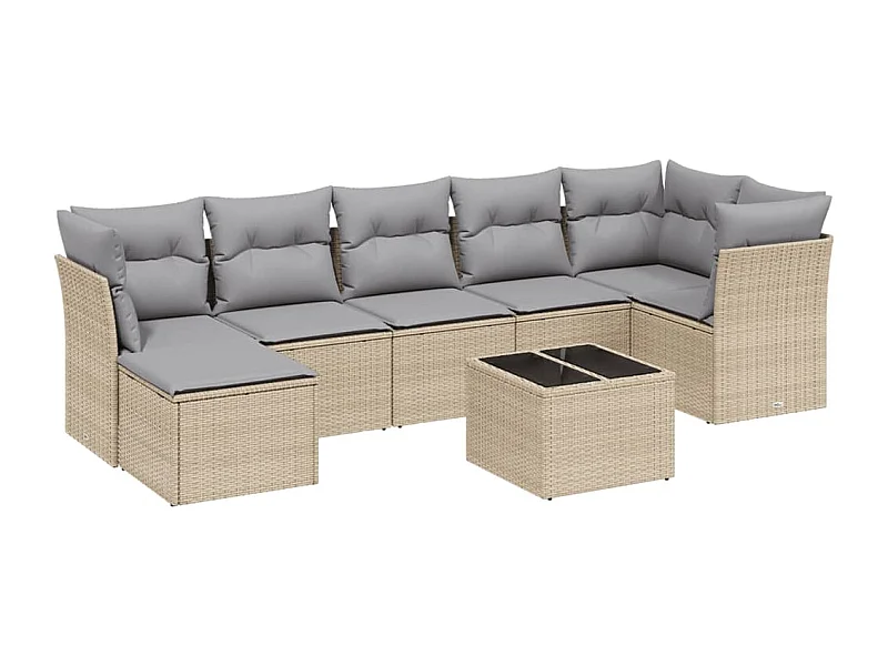 Salon de jardin avec coussins 8pcs mélange beige résine tressée