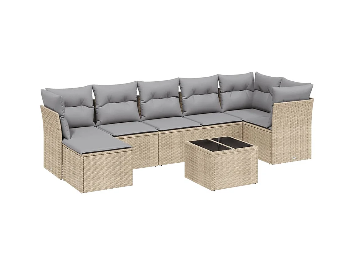 Salon de jardin avec coussins 8pcs mélange beige résine tressée
