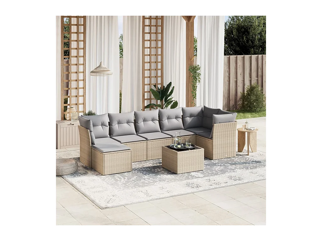 Salon de jardin avec coussins 8pcs mélange beige résine tressée