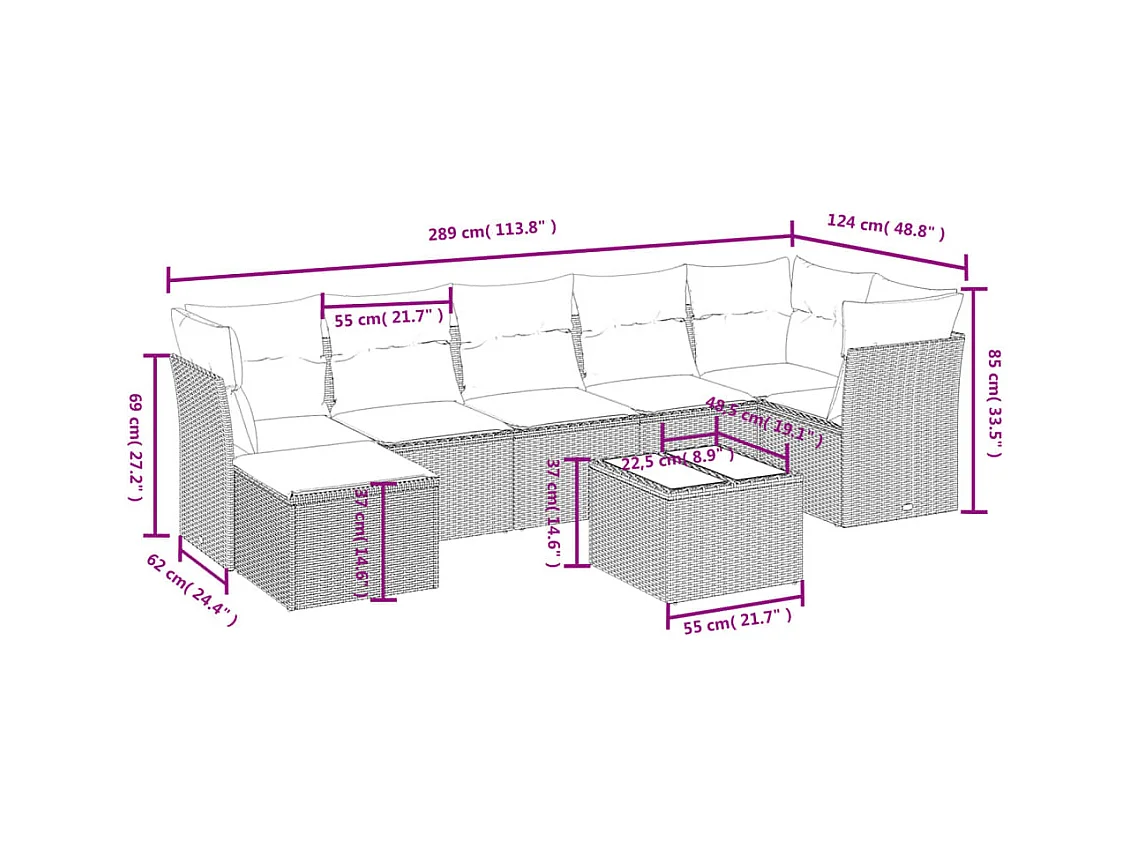 Salon de jardin avec coussins 8pcs mélange beige résine tressée