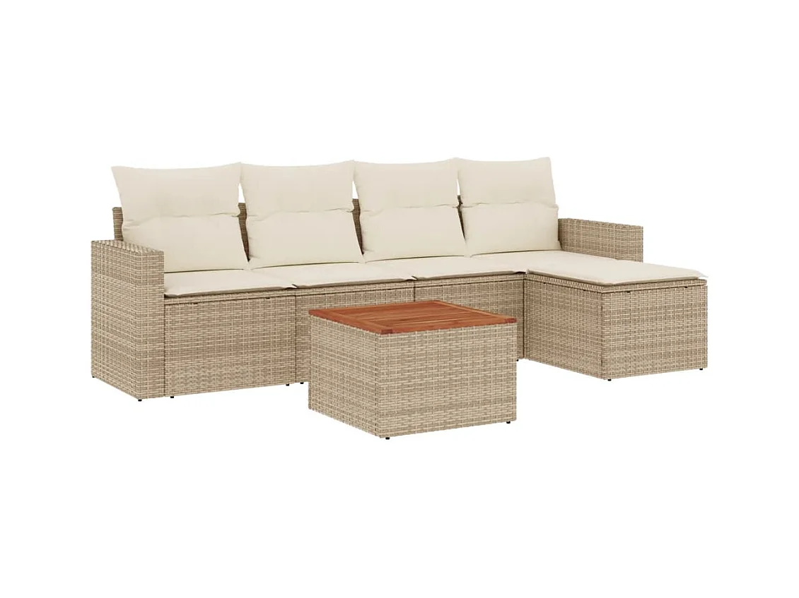Salon de jardin avec coussins 6 pcs beige résine tressée