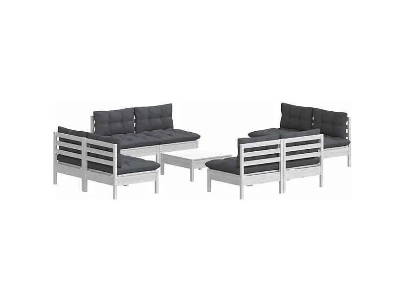 Salon de jardin 9 pcs avec coussins anthracite bois de pin