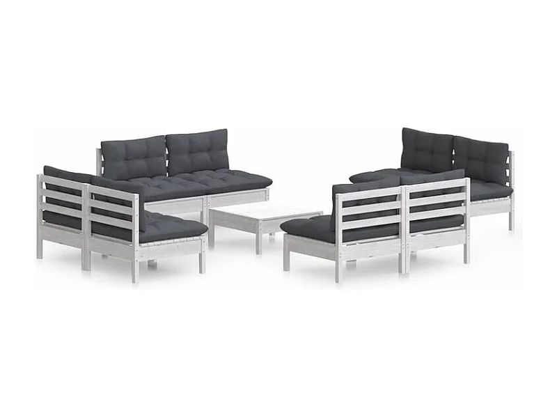 Salon de jardin 9 pcs avec coussins anthracite bois de pin