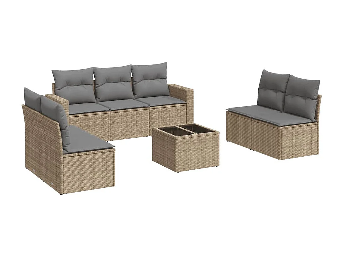 Salon de jardin avec coussins 8 pcs beige résine tressée