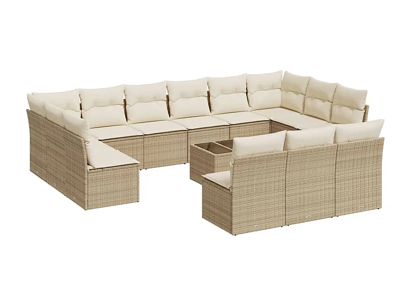 Salon de jardin avec coussins 14 pcs beige résine tressée
