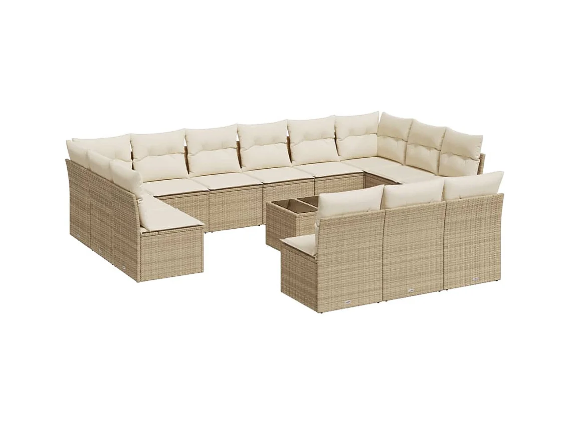 Salon de jardin avec coussins 14 pcs beige résine tressée