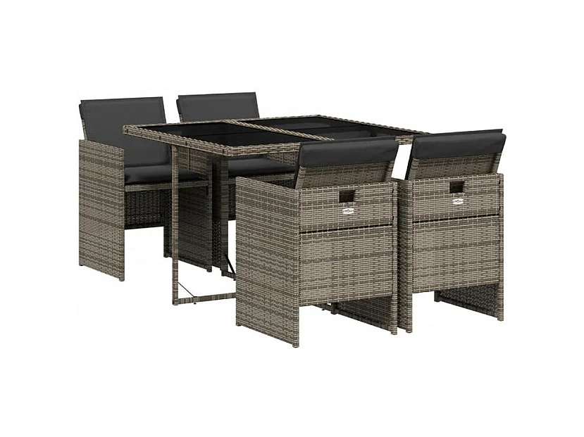 Ensemble à manger de jardin 5 pcs coussins gris résine tressée