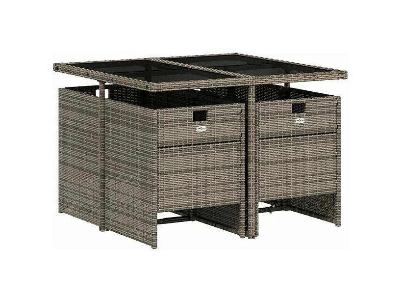 Ensemble à manger de jardin 5 pcs coussins gris résine tressée