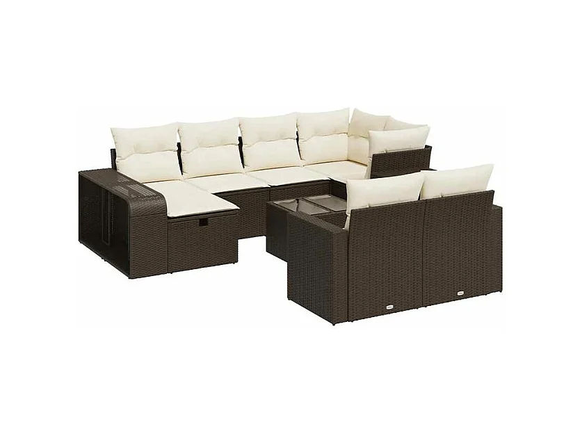 Salon de jardin et coussins 11 pcs marron résine tressée