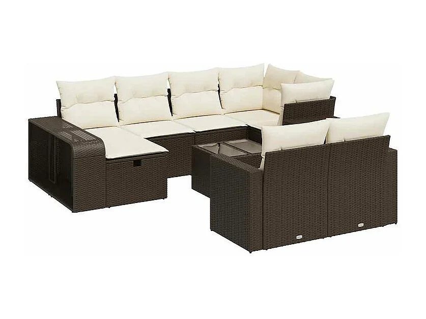 Salon de jardin et coussins 11 pcs marron résine tressée