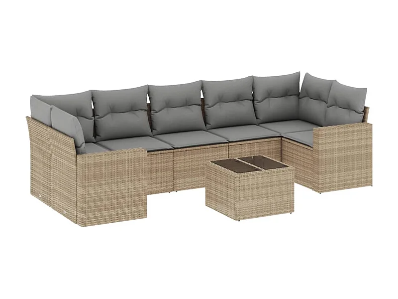 Salon de jardin avec coussins 8 pcs beige résine tressée